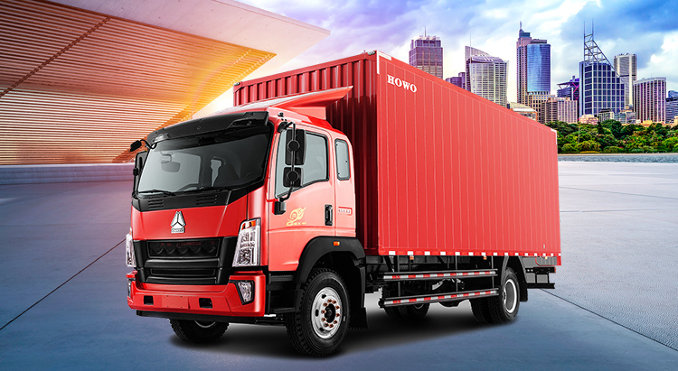 شاحنة نقل البضائع HOWO Box Van Cargo Truck 102-116HP موديل 4X2 غطاء